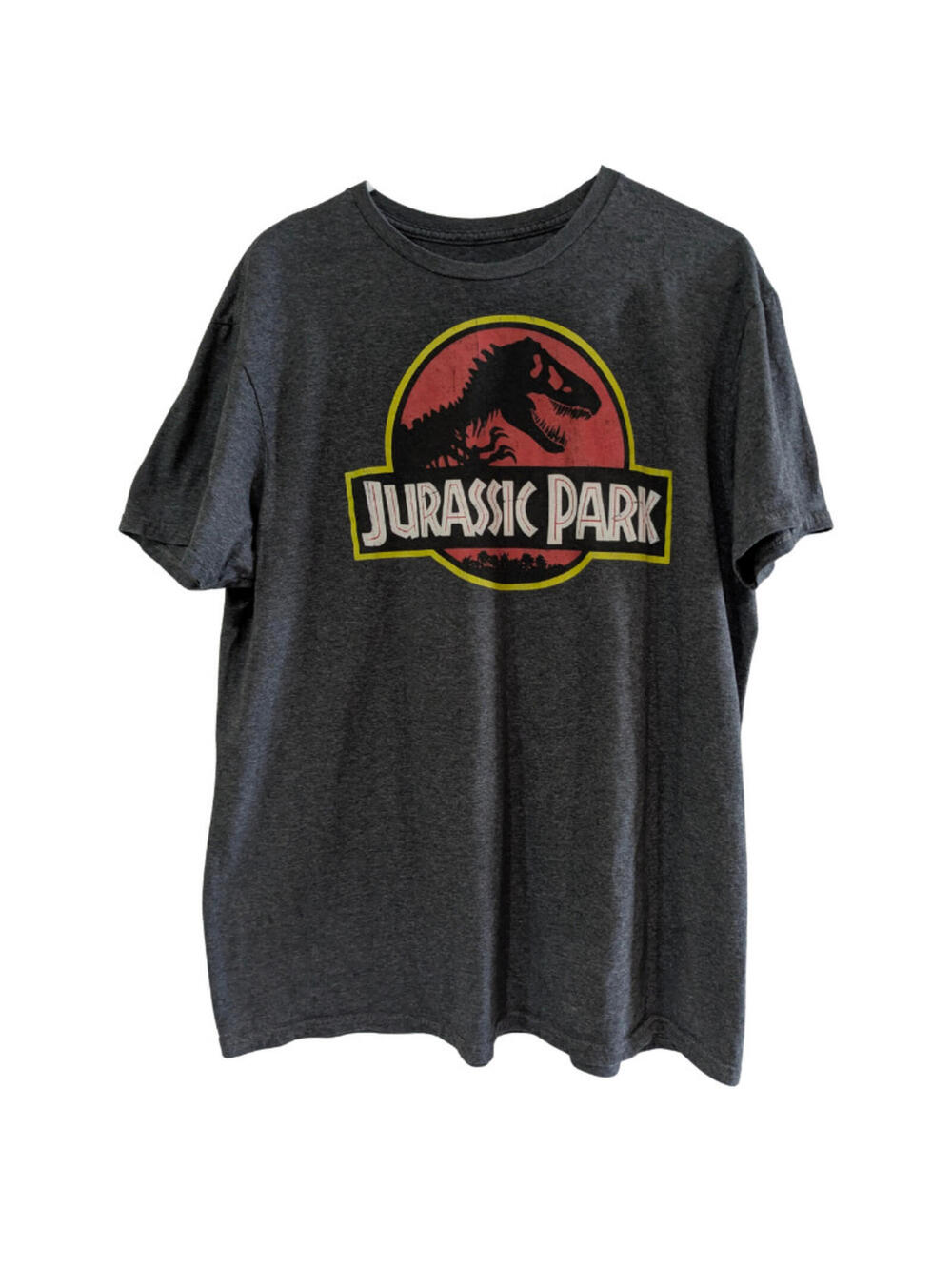 Jurassic Park Men's T-Shirt, Size Large, Gray, Distressed Logo Graphic Tee